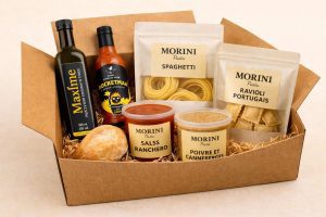Boîte repas personnalisée Morini Pasta avec pâtes fraîches et sauces artisanales