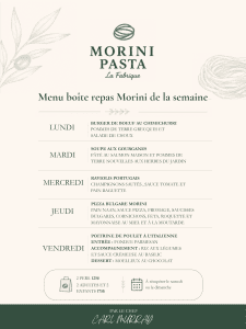 Menu boîte repas de la semaine Morini Pasta à Québec – 5 repas préparés par le chef Carl Murray