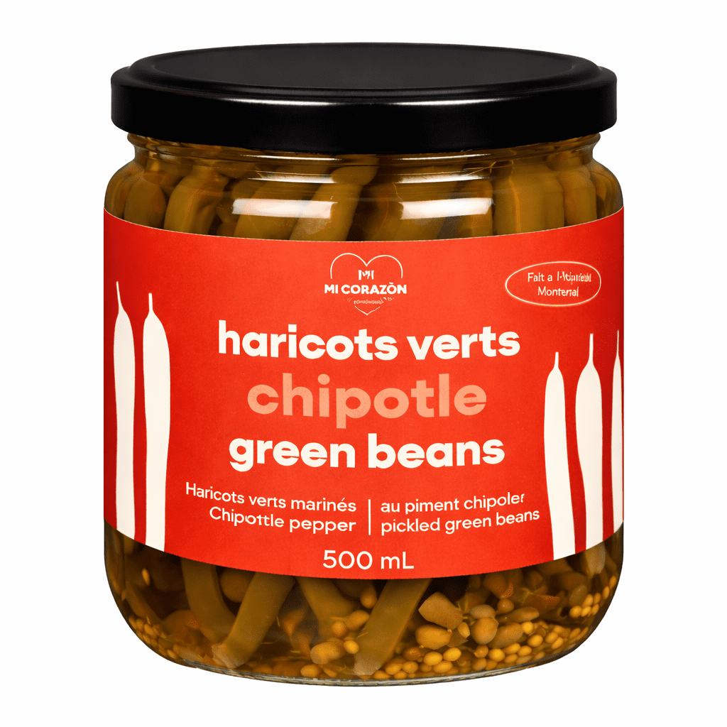 Haricots Verts Chipotle Mi Corazon Morini Pasta Pot de haricots verts chipotle Mi Corazón de 500 ml, haricots marinés au piment chipotle.