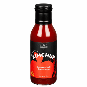Bouteille de Kimchup, un ketchup au kimchi légèrement épicé de Mi Corazón, format 350 ml