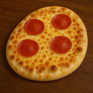 Pizza italienne classique sur pain naan avec fromage gratiné et quatre grandes rondelles de pepperoni – Morini Pasta.