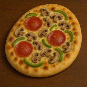 Pizza italienne garnie de pepperoni, champignons et poivrons verts sur pâte naan avec fromage gratiné – Morini Pasta