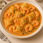 Ravioli crevettes en sauce rosée, plat raffiné et gourmand Morini Pasta