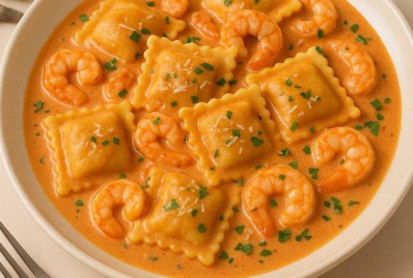 Ravioli crevettes en sauce rosée, plat raffiné et gourmand Morini Pasta