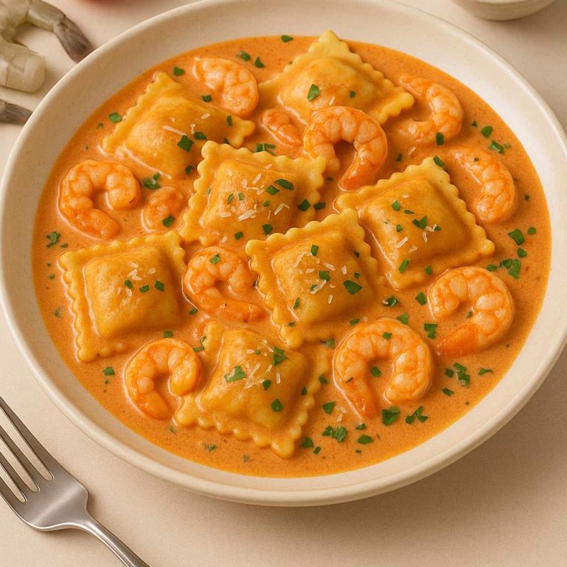 Ravioli crevettes en sauce rosée, plat raffiné et gourmand Morini Pasta