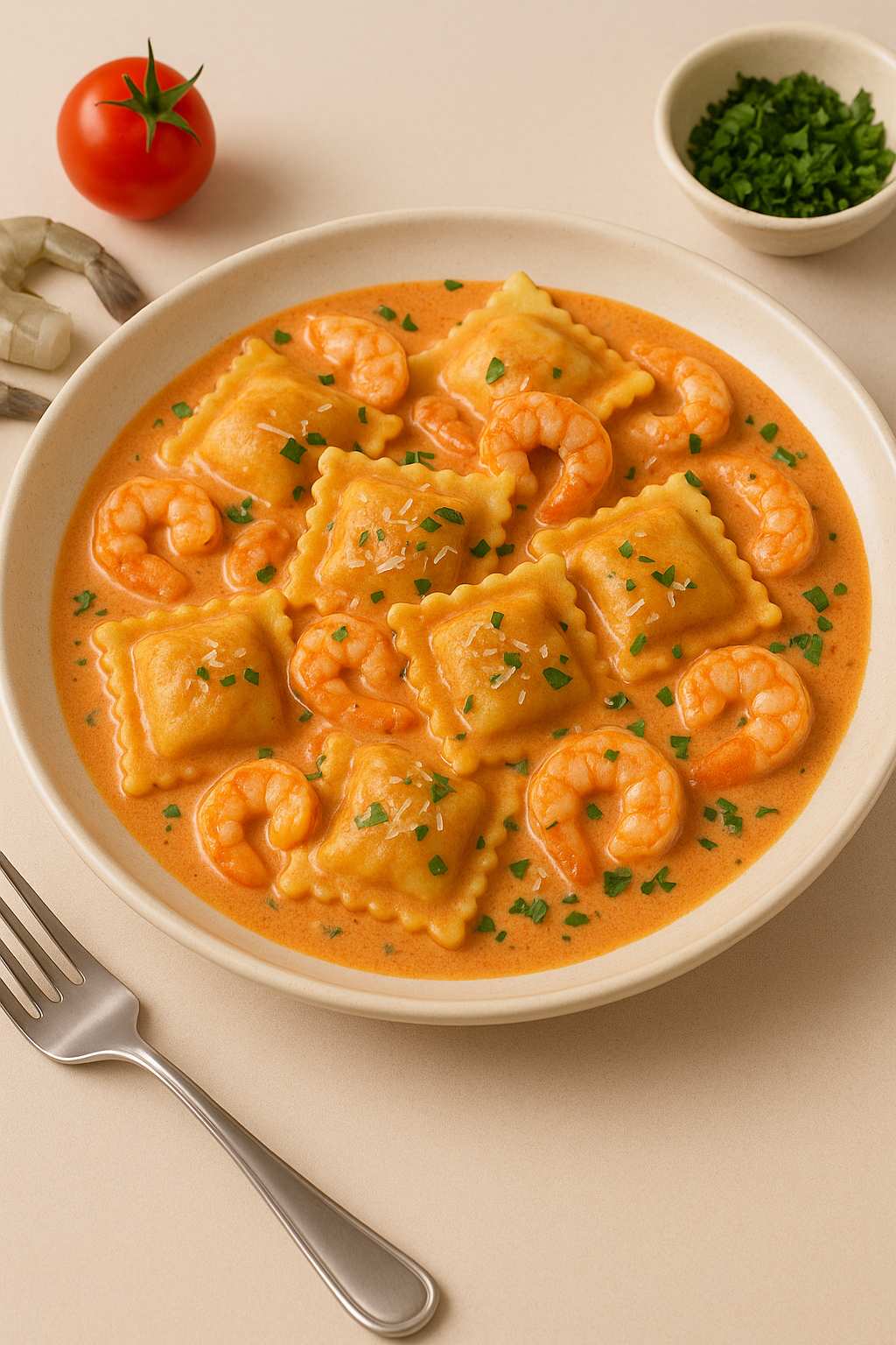 Ravioli crevettes en sauce rosée, plat raffiné et gourmand Morini Pasta