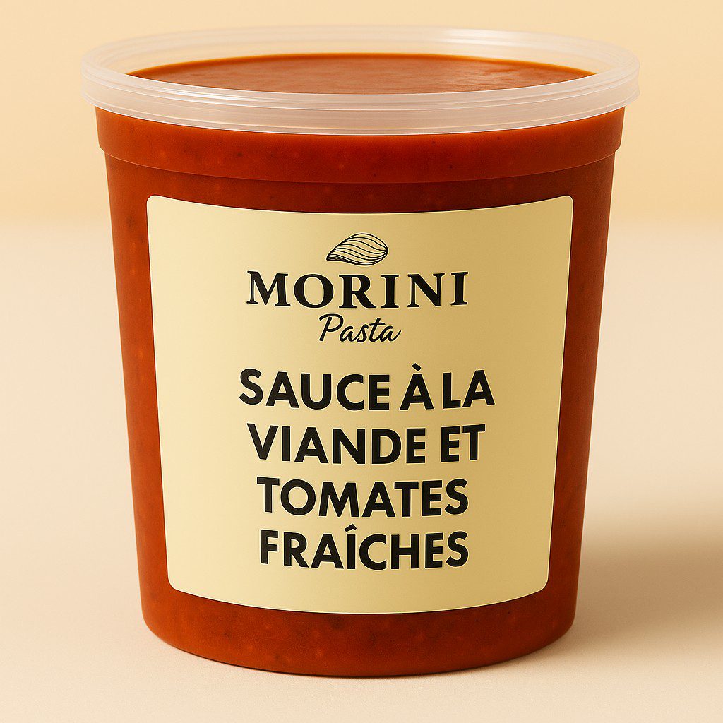 Sauce à la Viande et Tomates Fraîches – Morini Pasta Pot de sauce à la viande et tomates fraîches Morini Pasta, préparée avec des ingrédients frais et naturels.