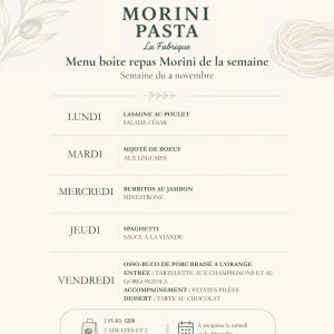 Boite repas chef Carl Murray semaine du 2 novembre